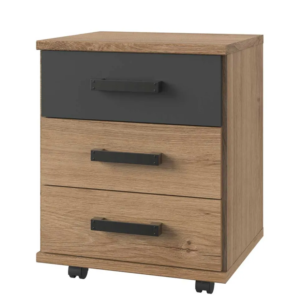 Rollcontainer in Plankeneiche & Dunkelgrau - Uletria