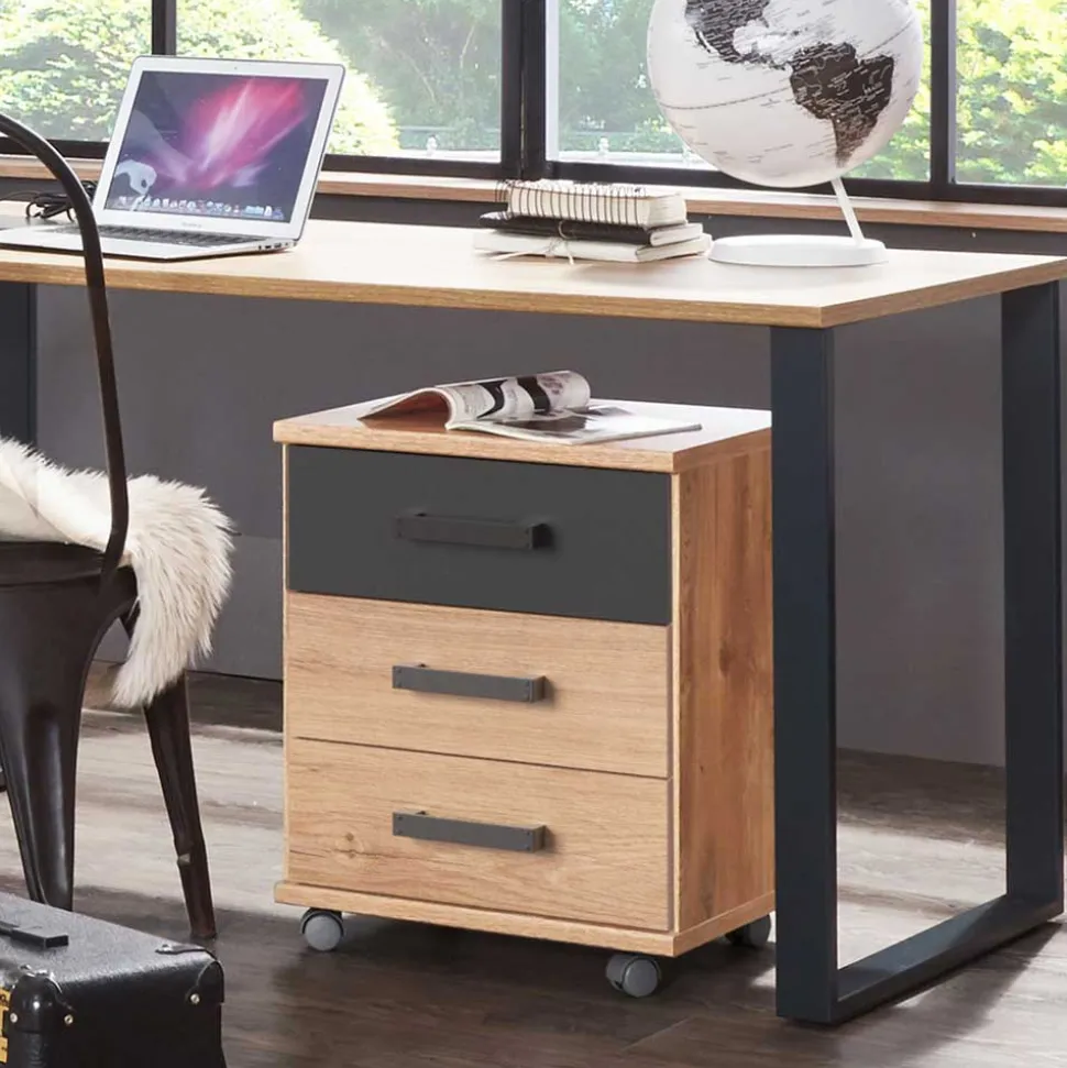 Rollcontainer in Plankeneiche & Dunkelgrau - Uletria