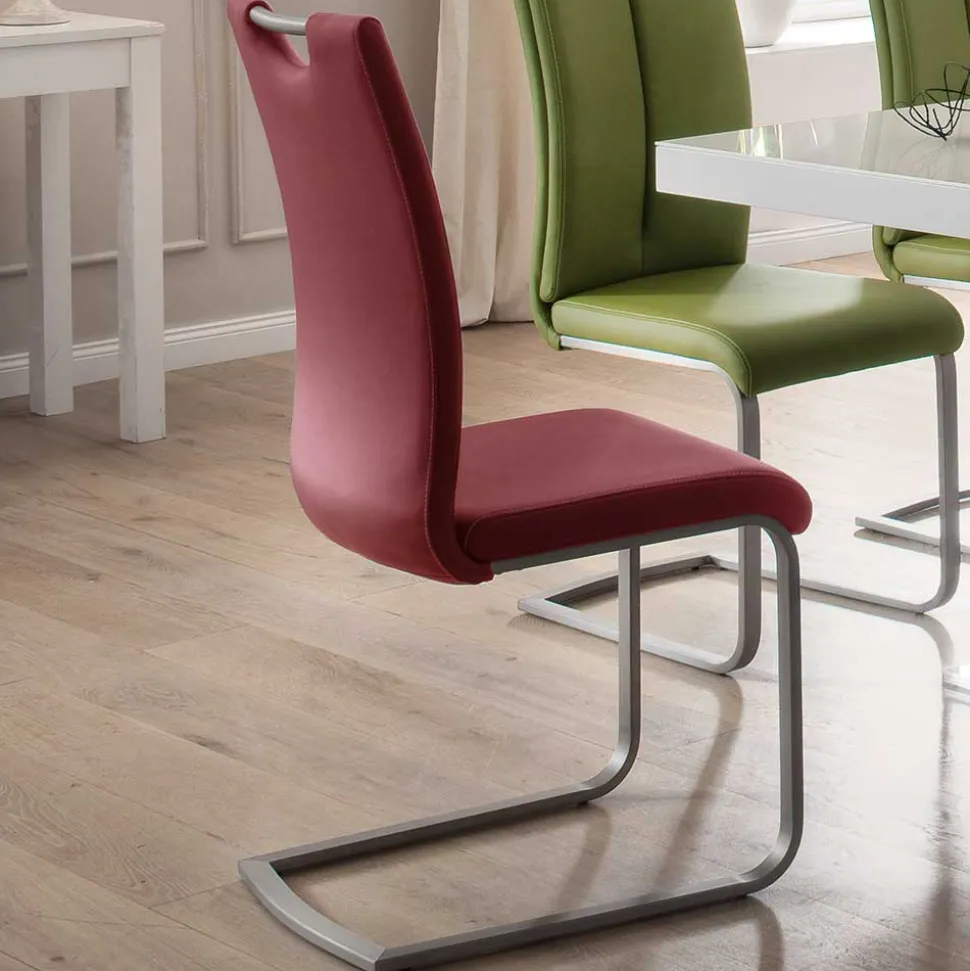 Roter Schwingstuhl Kunstleder Cajonara mit Fuß aus Edelstahl (4er Set)