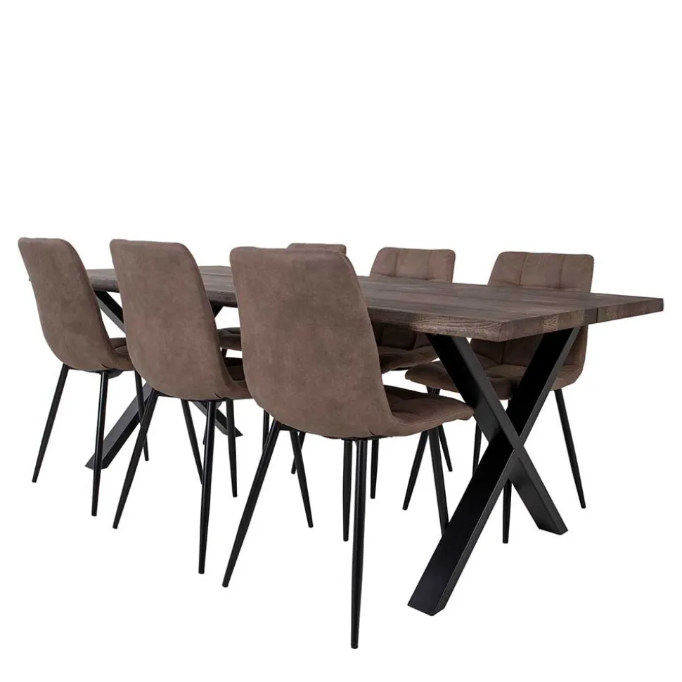 Räuchereiche Tisch & 6 Polsterstühle - Omy (siebenteilig)
