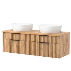 Runde Bad-Lichtspiegel & 2er Waschtisch - Crystoga (dreiteilig)