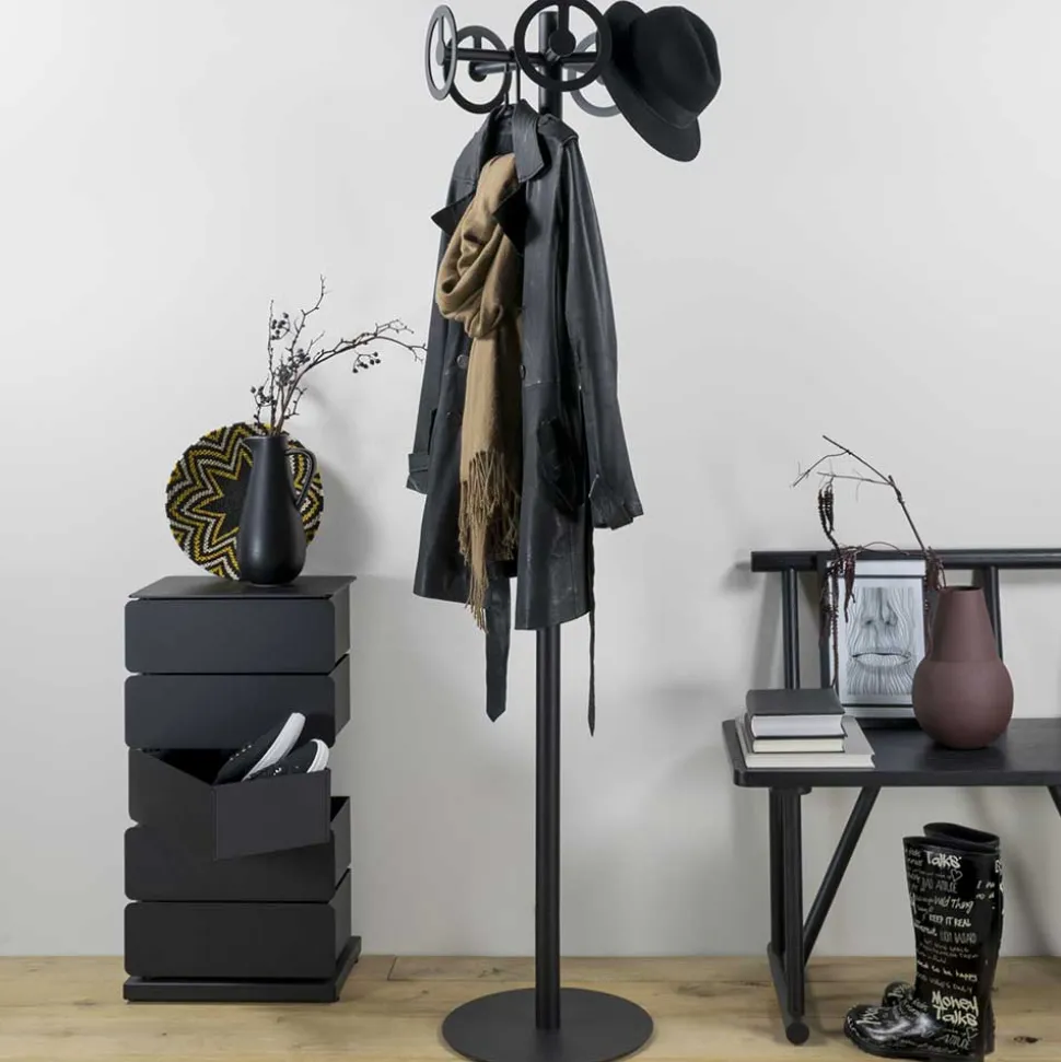 Runde Design Standgarderobe mit 5 Haken - Oladrios