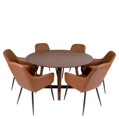 Runde Design Tischgruppe in Braun - Annescu (siebenteilig)