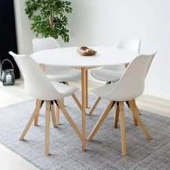 Runde Scandi Essgruppe in Weiß - Alberello (fünfteilig)
