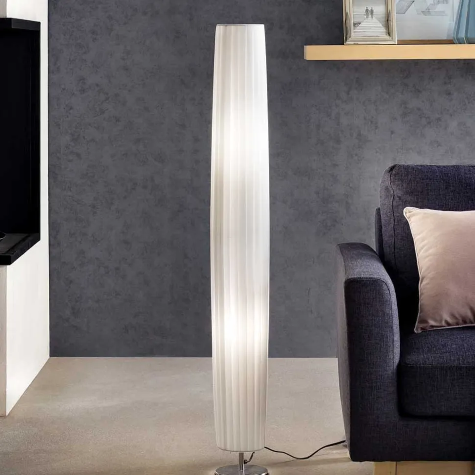 Runde Stehlampe in Weiß & Chrom - Radojan