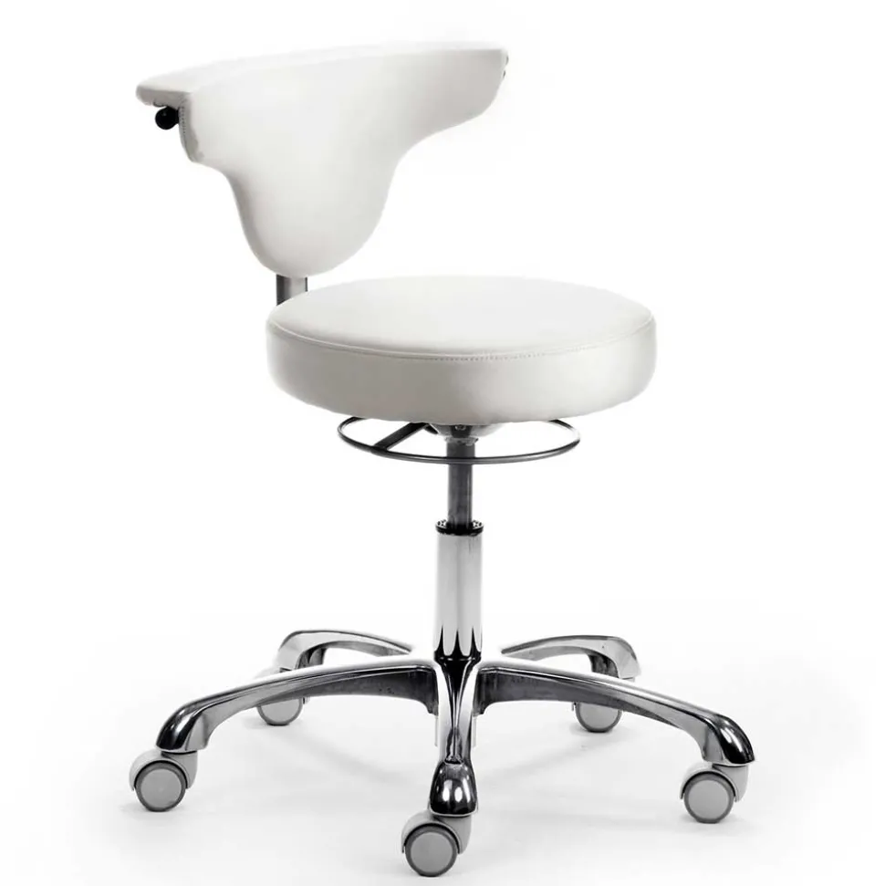 Runder Arbeitshocker mit Lehne in Weiß Kunstleder - Mosari