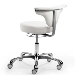 Runder Arbeitshocker mit Lehne in Weiß Kunstleder - Mosari