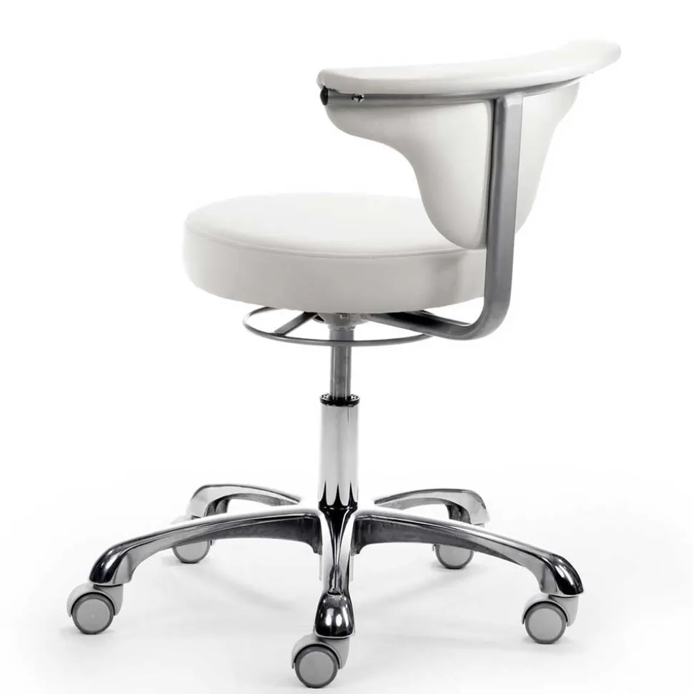 Runder Arbeitshocker mit Lehne in Weiß Kunstleder - Mosari