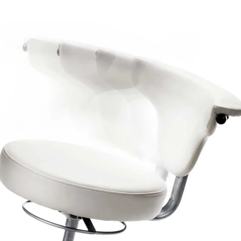 Runder Arbeitshocker mit Lehne in Weiß Kunstleder - Mosari