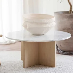 Runder Couchtisch mit Marmorplatte Weiß Grau - Buonco