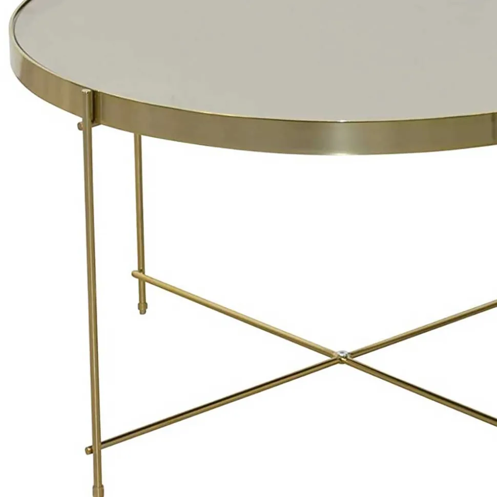 Runder Couchtisch mit Spiegelglas Platte - Justina