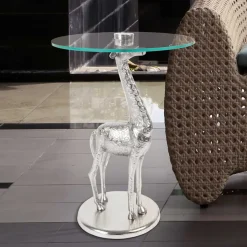 Runder Glas Beistelltisch mit Giraffe als Fuß - Fenya