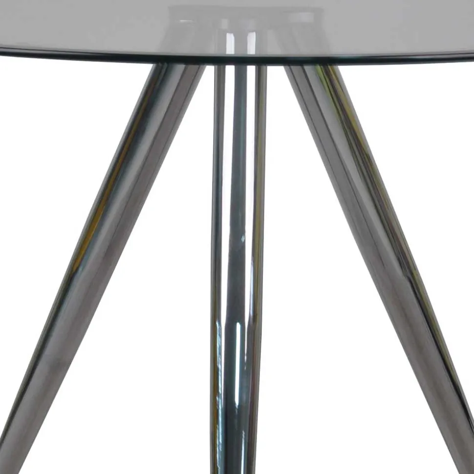 Runder Glastisch mit 3-Fußgestell in Chrom - Convilla