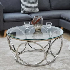 Runder Glas-Wohnzimmertisch mit Ringgestell - Barnetto