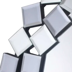 Runder Hängespiegel in Silber & Grau - Compadro