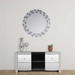 Runder Hängespiegel in Silber & Grau - Compadro