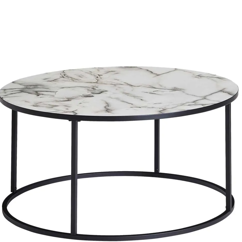 Runder Hochglanz Wohnzimmertisch in Marmoroptik - Domi