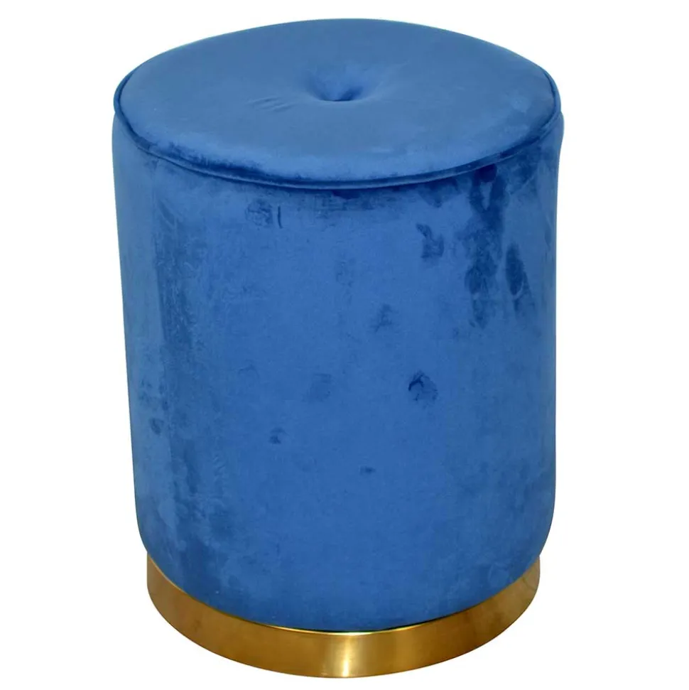 Runder Hocker aus Samt in Blau - Mialan
