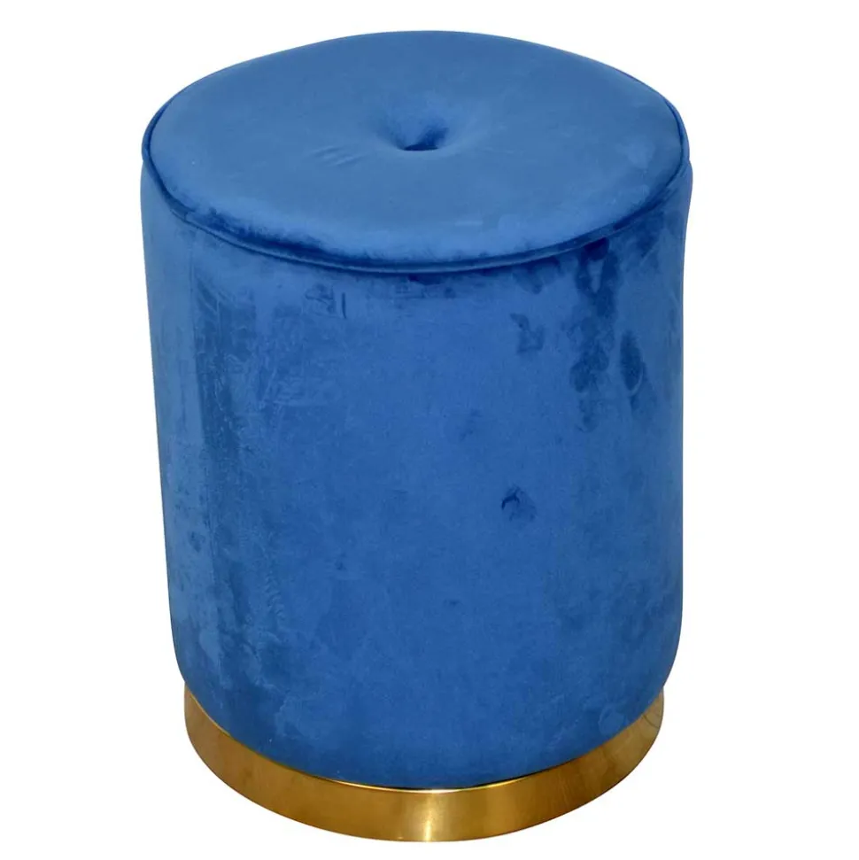 Runder Hocker aus Samt in Blau - Mialan