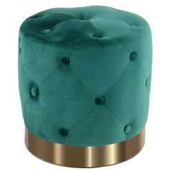 Runder Hocker in Grün Samt & Gold Metall - Emiato