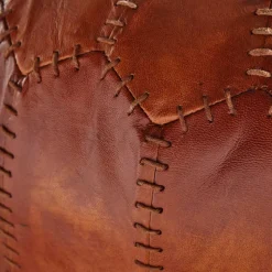 Runder Lederhocker in Cognac Braun - Fernandez