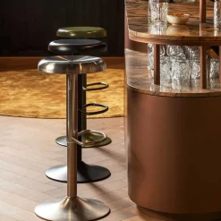 Runder Metall-Barhocker in Grün - höhenverstellbar - Giolia