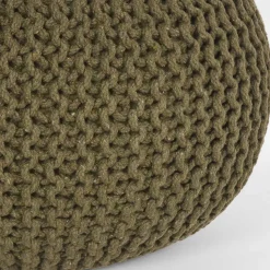 Runder Pouf im Strick Look in Oliv Grün - Sensibil