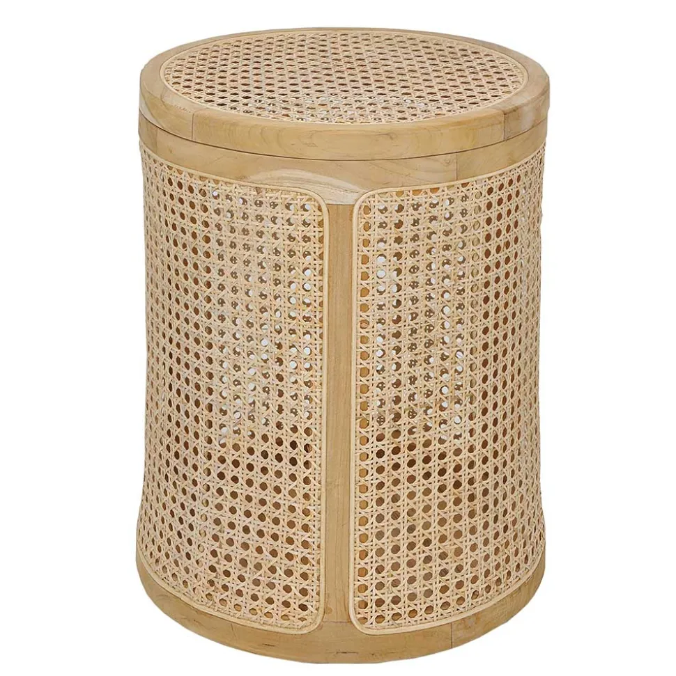 Runder Rattan Wäschekorb in Natur - Vilrada