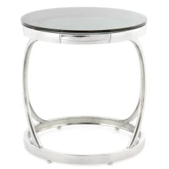 Runder Schwarzglas Beistelltisch mit Edelstahl - Elian