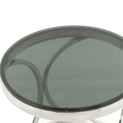 Runder Schwarzglas Beistelltisch mit Edelstahl - Elian