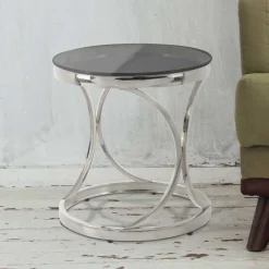 Runder Schwarzglas Beistelltisch mit Edelstahl - Elian