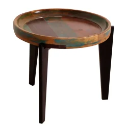 Runder Shabby Chic Beistelltisch aus Altholz - Vosbadus