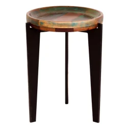 Runder Shabby Chic Beistelltisch aus Altholz - Vosbadus