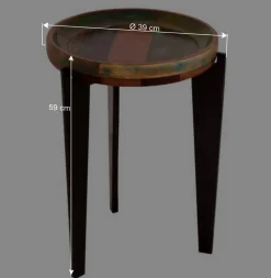 Runder Shabby Chic Beistelltisch aus Altholz - Vosbadus