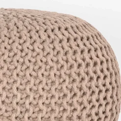 Runder Sitzpouf aus Strickstoff in Beige - Zardar