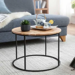 Runder Sofatisch aus Akazie & Metall - Pulvaria