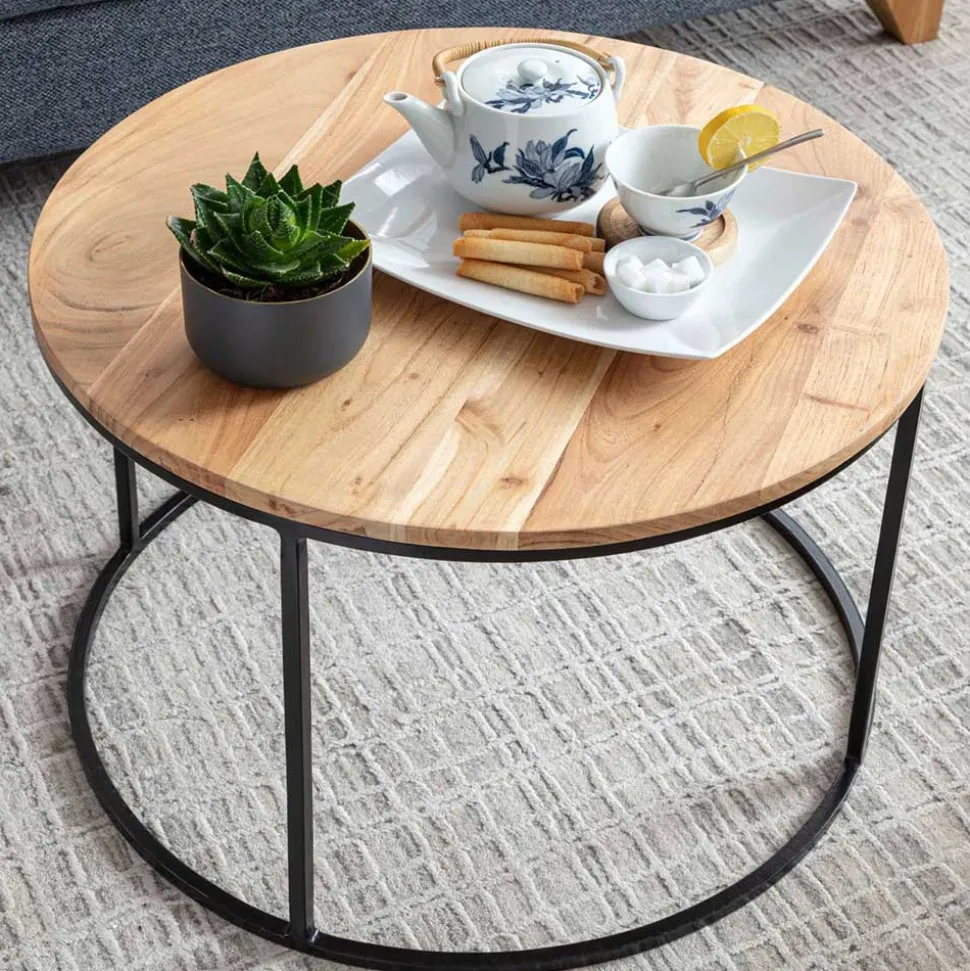 Runder Sofatisch aus Akazie & Metall - Pulvaria