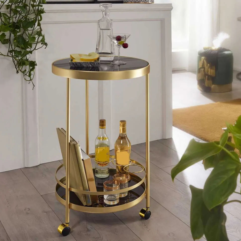 Runder Teewagen aus Schwarzglas - Jymma