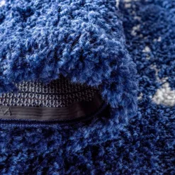 Runder Teppich in Dunkelblau & Creme Hochflor - Vimanco