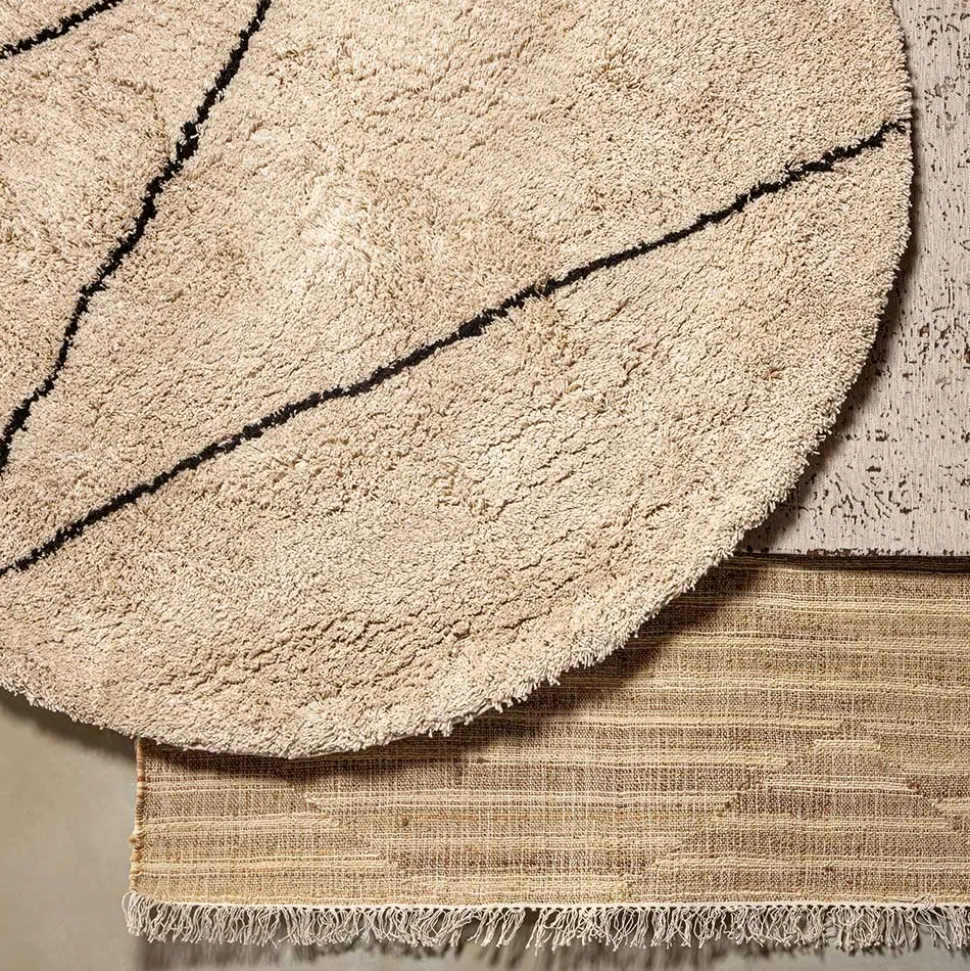 Runder Teppich in Offwhite und Schwarz - Simi