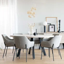 Runder White Wash Esstisch & Stühle - Pulva (siebenteilig)