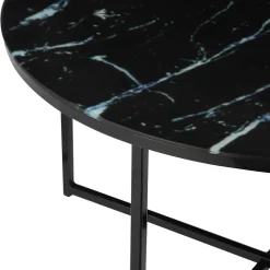 Runder Wohnzimmer Glastisch in Marmor Schwarz - Adiana