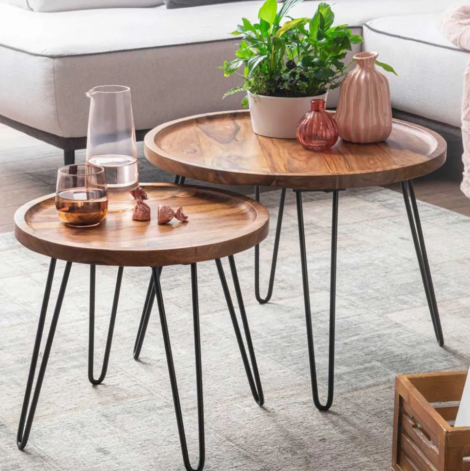 Runder Wohnzimmertisch mit Haarnadel Beinen - Venjar