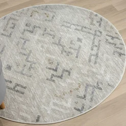 Rundteppich in Hellgrau und Creme - Frantasic