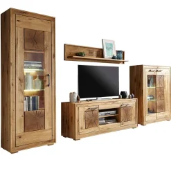 Rustikale Schrankwand Troncon aus Wildeiche (vierteilig)