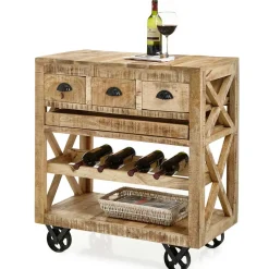 Rustikaler Barwagen auf Metallrollen - Radulyn