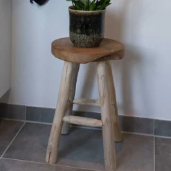 Rustikaler Holzhocker aus Teak Massivholz - Isabelona