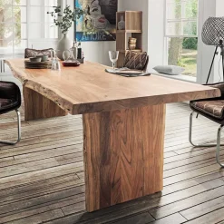Rustikaler Holztisch mit Wangen Gestell - Imna