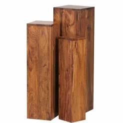 Rustikales Holz Pflanzensäulen Set Hoslo aus Sheesham massiv (dreiteilig)