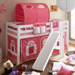 Rutsche Buchenholz Hochbett in Weiß - Leontine